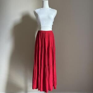 vintage western red tiered flowy maxi skirt